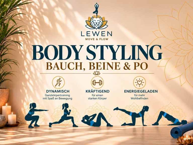 BODYSTYLING Dynamisch • Kräftigend • Energiegeladen
Body Styling ist ein abwechslungsreiches Kraftausdauertraining mit Schwerpunkt auf Bauch, Beine und